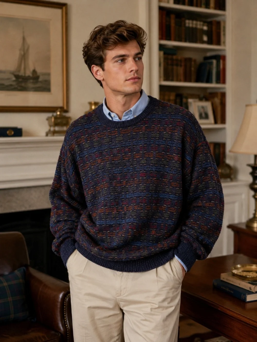 Fenzia Large Men's Pullover Sweater Academia Grandpacore Academia 90s‎